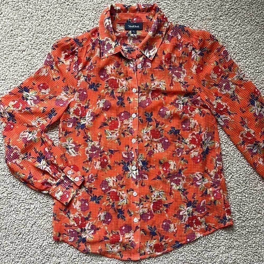 MODCLOTH Be Buzzworthy Floral Print Orange Blouse Size Small - Picture 12 of 16